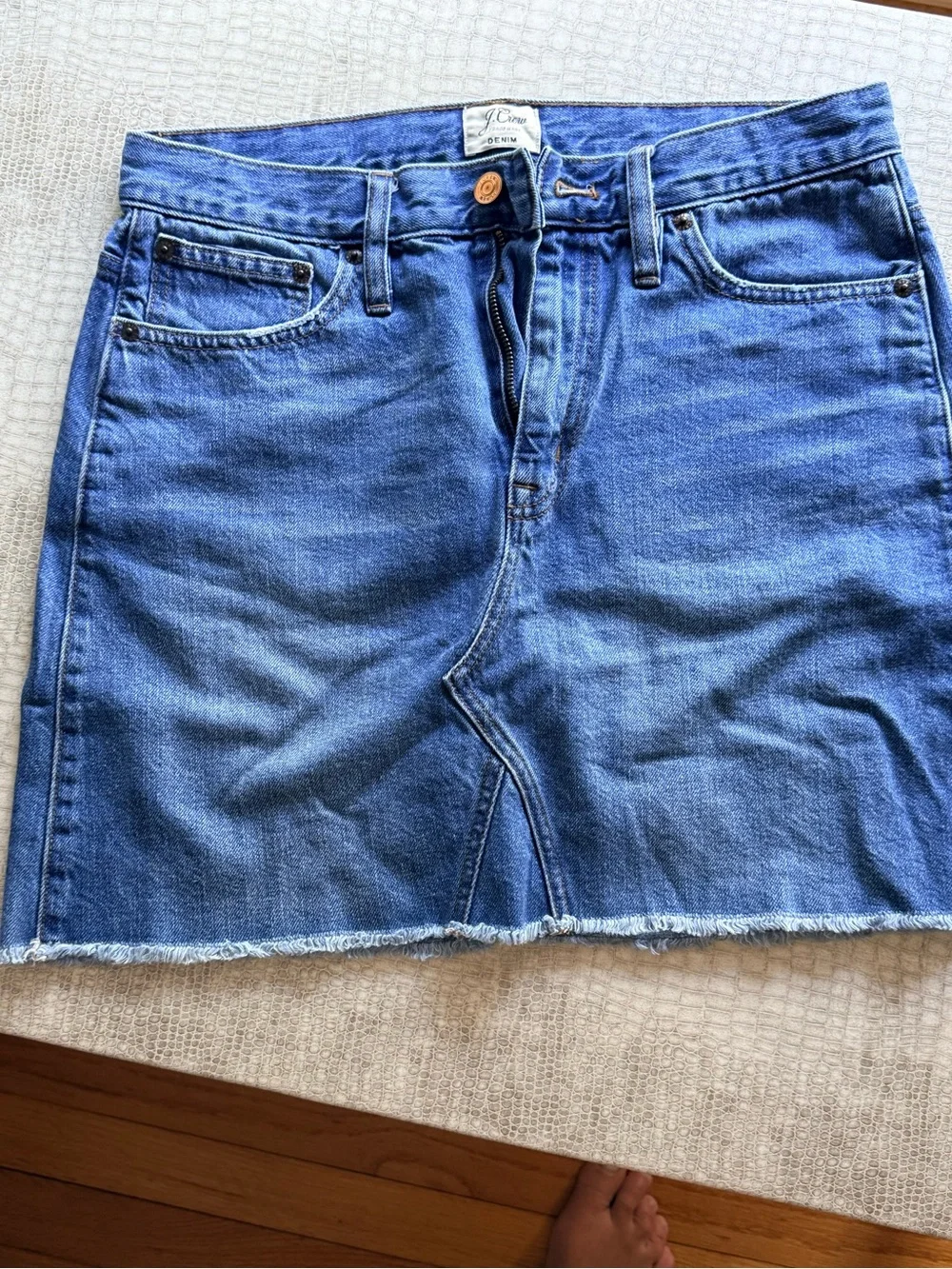 J. Crew Blue Denim Mini Skirt with Frayed Hem